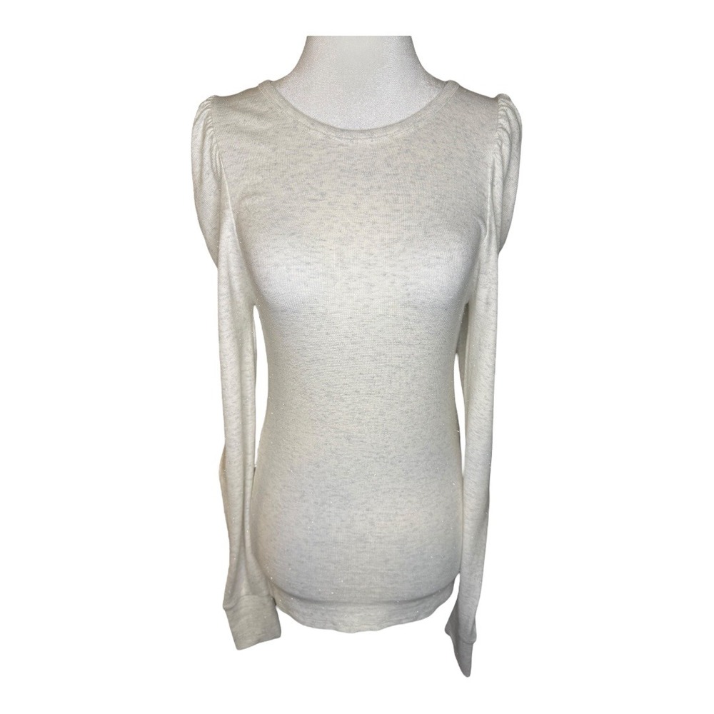 Splendid Ribbed Knit Top Puff Shoulder Long Sleeve Sparkle Casual Top Size Small